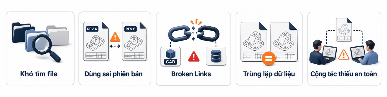 Các rủi ro khi chưa triển khai quản lý dữ liệu CAD và PDM