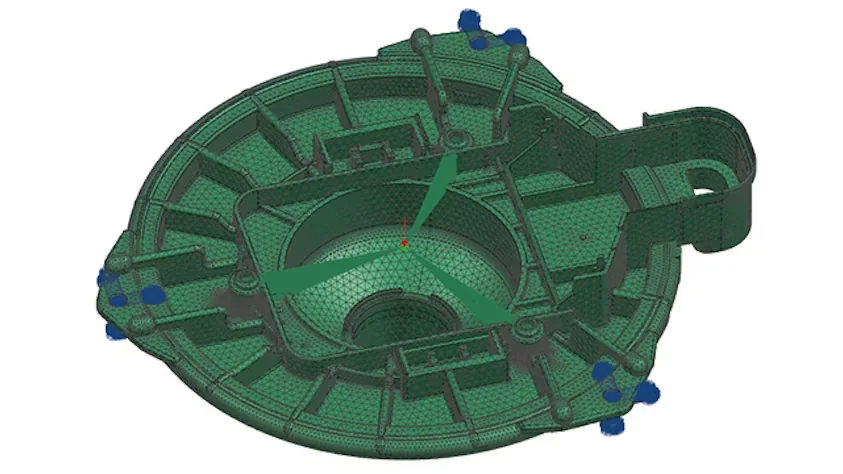 Automated FE mesh generated by CAE template in Simcenter 3D at DENSO