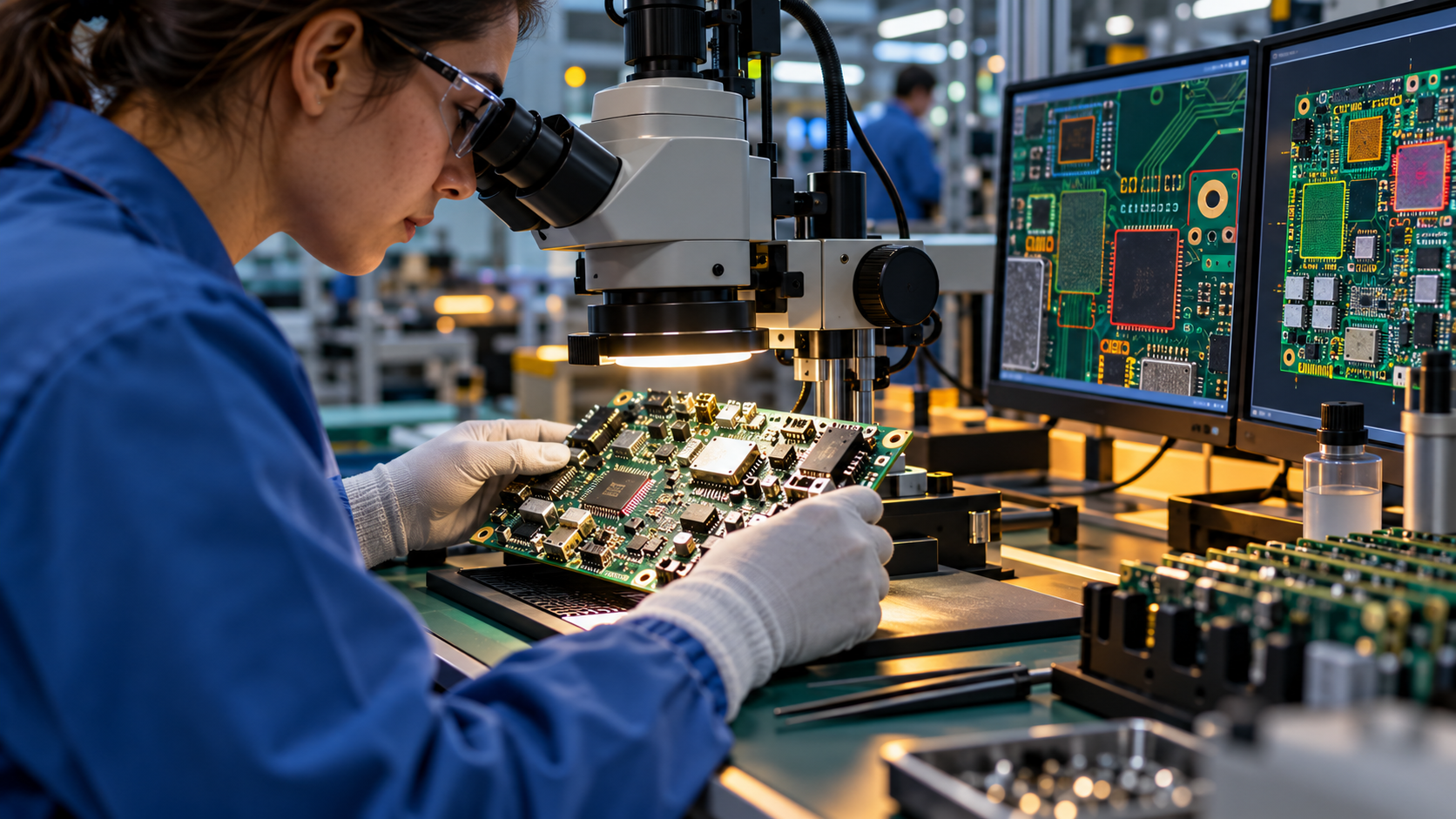 Kỹ sư kiểm tra bo mạch PCB và đánh giá khả năng sản xuất DFM